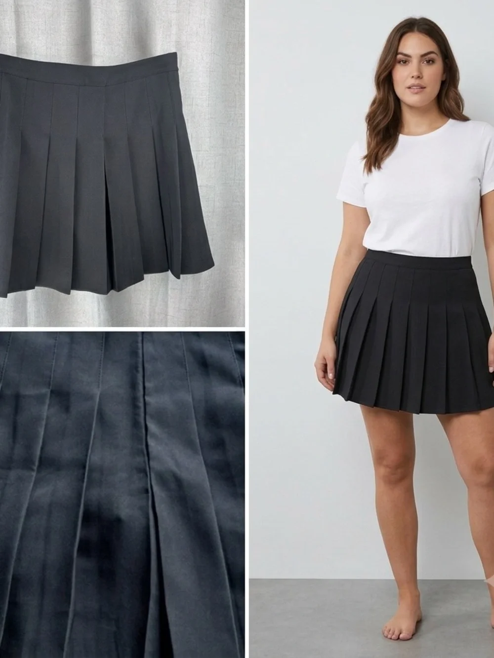 Schoolgirl Pleated Mini Skirt Black Skort Dark Academia Whimsigoth Grunge M* XXL